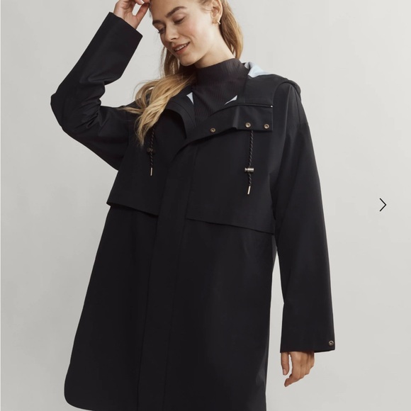 Rhone Tens Black Hooded Long Raincoat Jacket NWT Size L Waterproof Outerwear - Picture 3 of 8